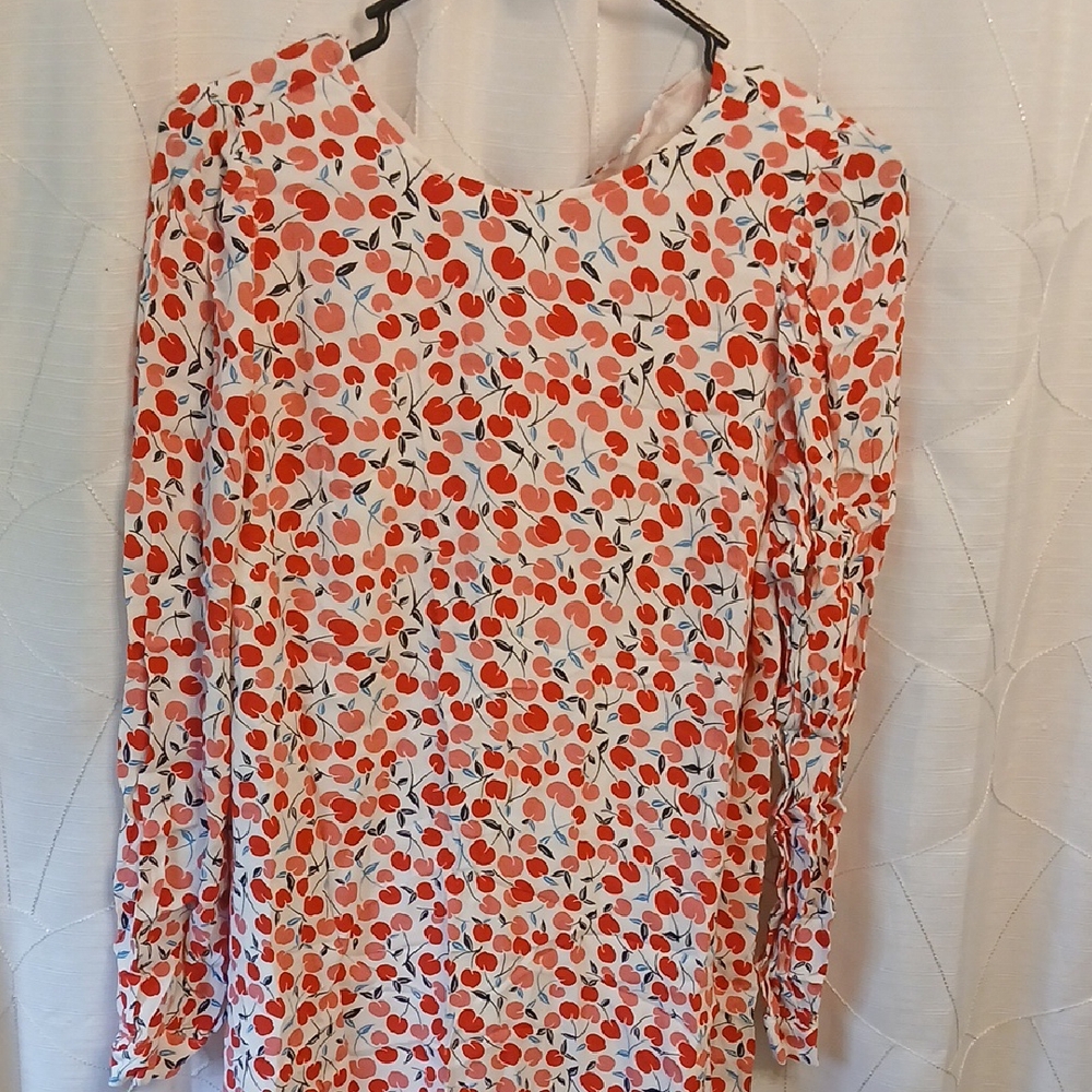 LOFT Long Sleeve Dress with Red and White Floral Pattern